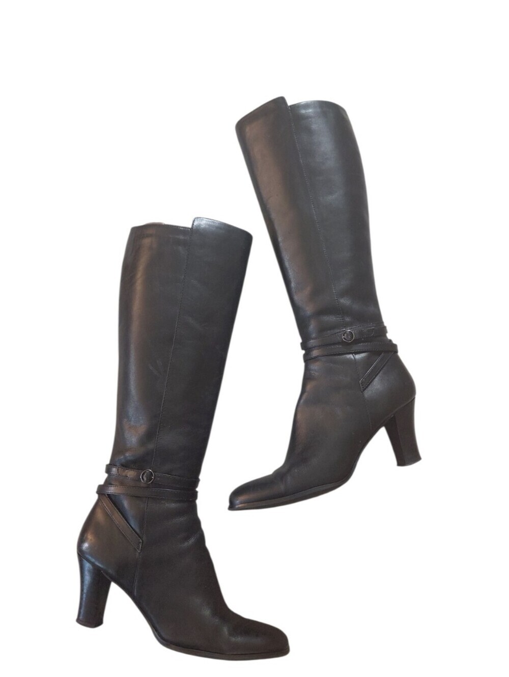 Apostrophe Kellie Black Knee-High Heeled Leather Boots Size 7